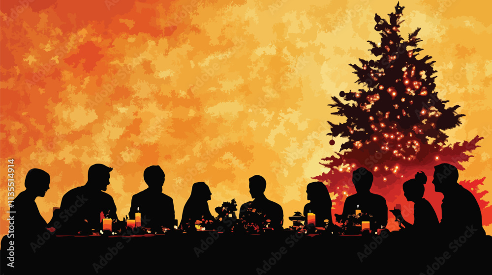 Multi-Generational Family Silhouette at Christmas Dinner, Multi-Generational Christmas DinnerChristmas day, New Year's Eve, Happy New Year Multi-Generational Family Silhouette at Christmas Dinner, Multi-Generational Christmas DinnerChristmas day, New Year's Eve, Happy New Year