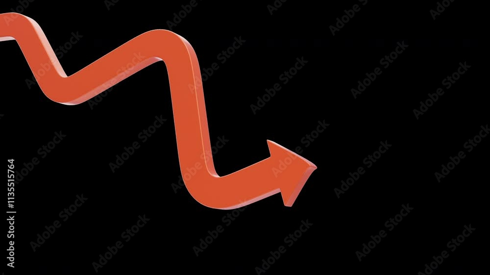 3D Animation of Declining Graph Arrow | Alpha Channel 3D Animation of Declining Graph Arrow | Alpha Channel