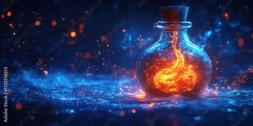 Holographic potion bottle icon, glowing swirling liquid, vibrant colors, enchanting design, mystical aura Holographic potion bottle icon, glowing swirling liquid, vibrant colors, enchanting design, mystical aura