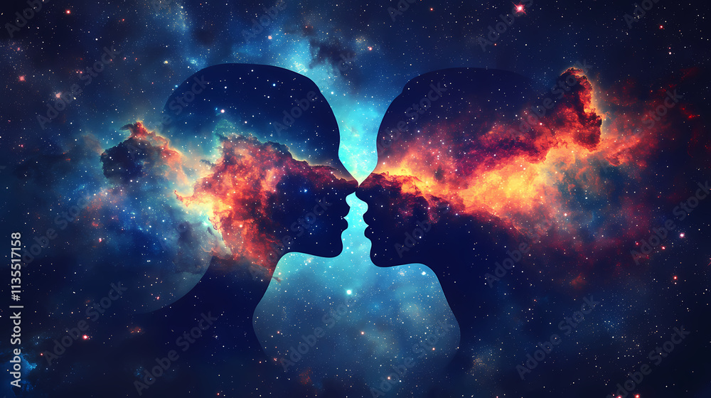 Fototapeta premium Cosmic nebulae art symbolizing eternal love and celestial union in space. concept celestial love, nebula art, eternal union, cosmic symbolism, space inspiration. Eternal. Illustration