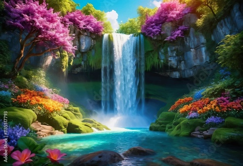 Beautiful and Peaceful Nature Scenery Illustration Landscape Countryside Tranquil Vibrant and Colorful