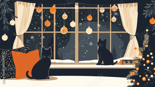  Pet-Friendly Christmas Living Room Silhouette Scene, Pet-Friendly Holiday Scene