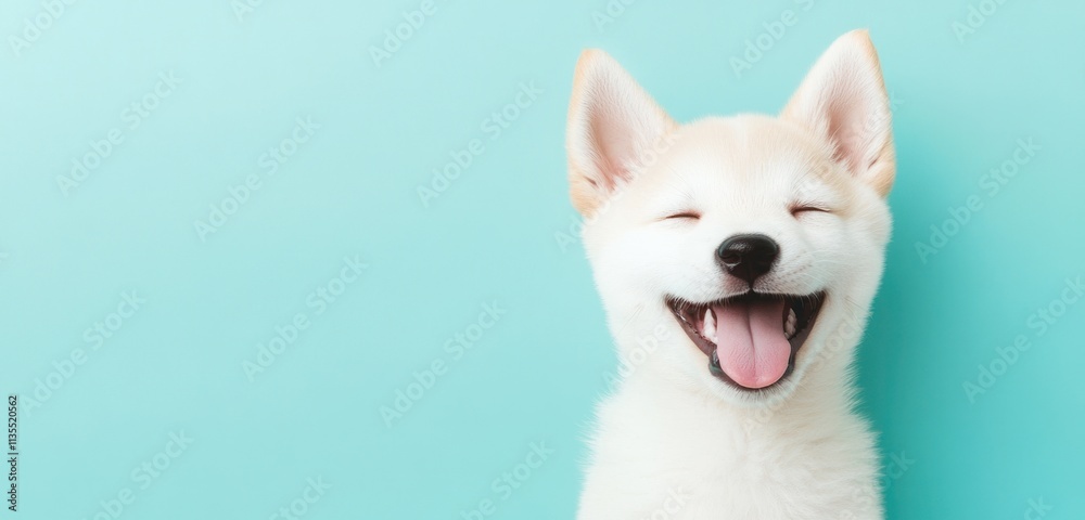 Happy puppy with closed eyes and open mouth, tongue out. Happy puppy with closed eyes and open mouth, tongue out.