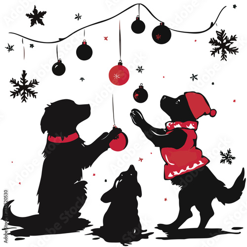 Playful Pets in Christmas Costumes Silhouette Scene, Pets in Christmas CostumesChristmas day, New Year's Eve, Happy New Year