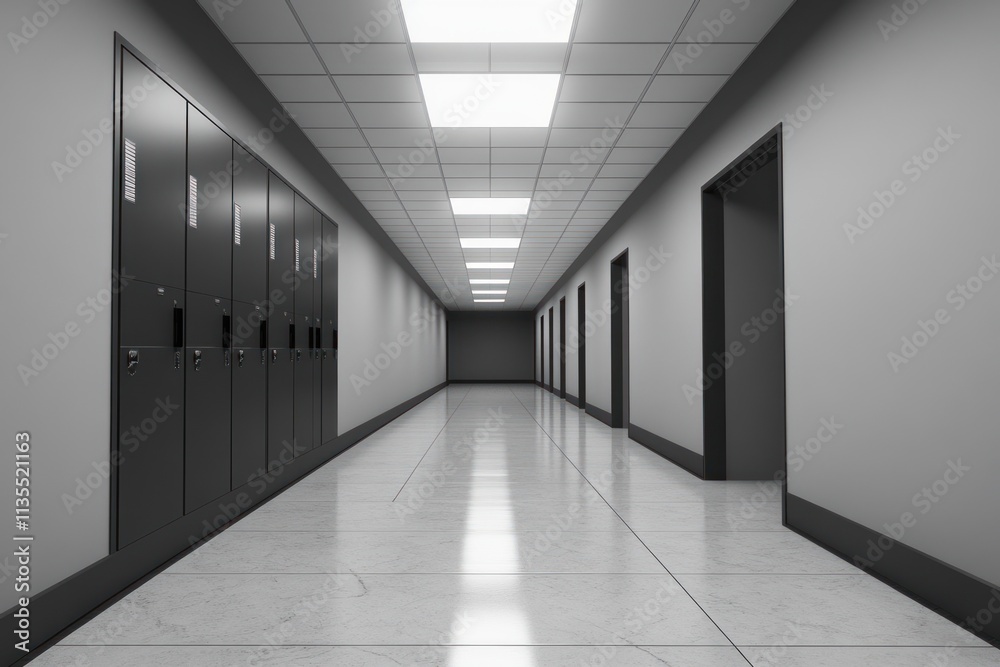Empty school hallway with lockers. Empty school hallway with lockers.