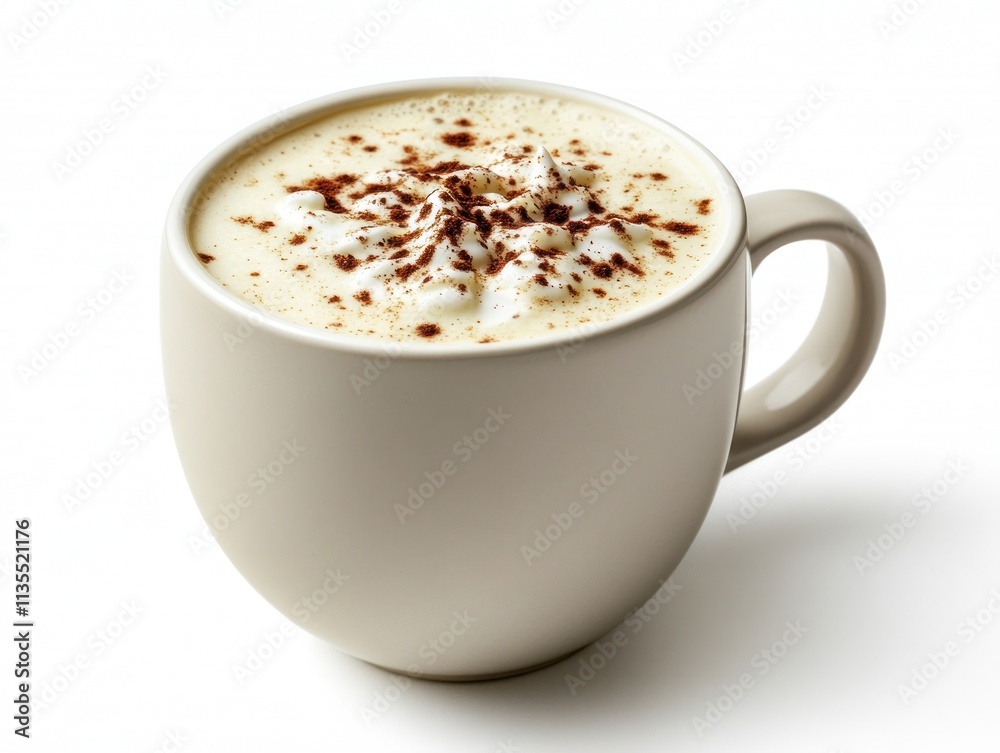 A creamy beverage topped with whipped cream and chocolate shavings in a white mug. A creamy beverage topped with whipped cream and chocolate shavings in a white mug.