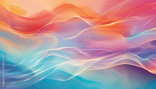 Abstract Composition of Overlapping Translucent Waves in Warm and Cool Tones