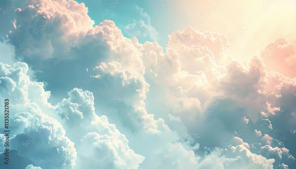 Naklejka premium Cumulus Cloudscape with Sunlight Illumination