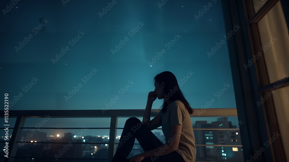 A Woman's Reflection Under a Starry Sky A Woman's Reflection Under a Starry Sky
