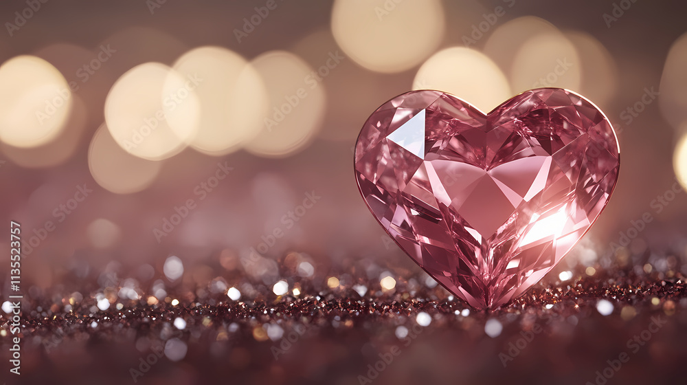 Fototapeta premium A shiny heart-shaped gemstone on a brown bokeh background. symbol eternal love. Eternal. Illustration