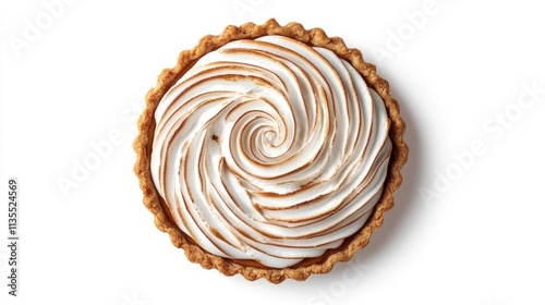 Delicious Swirled Meringue Topped Tart on a White Background