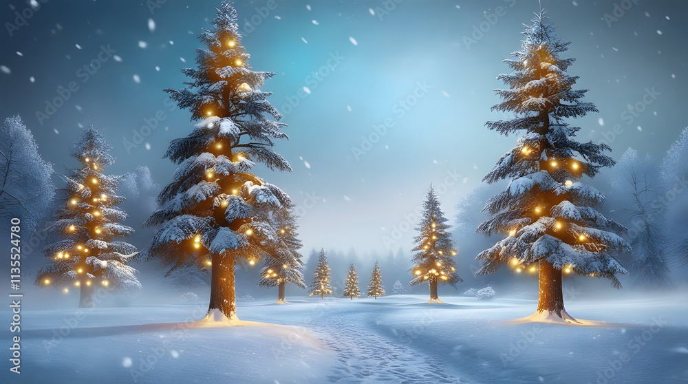 2025 Winter Wonderland - Snow-Covered Pine Trees and Glowing String Lights with a Frosty Night Sky Background 2025 Winter Wonderland - Snow-Covered Pine Trees and Glowing String Lights with a Frosty Night Sky Background