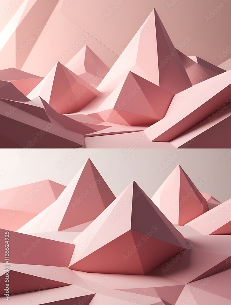 Abstract mountain landscape in soft pastel colors, featuring a textured, low poly design that creates a serene, dreamy atmosphere with gentle gradients Abstract mountain landscape in soft pastel colors, featuring a textured, low poly design that creates a serene, dreamy atmosphere with gentle gradients