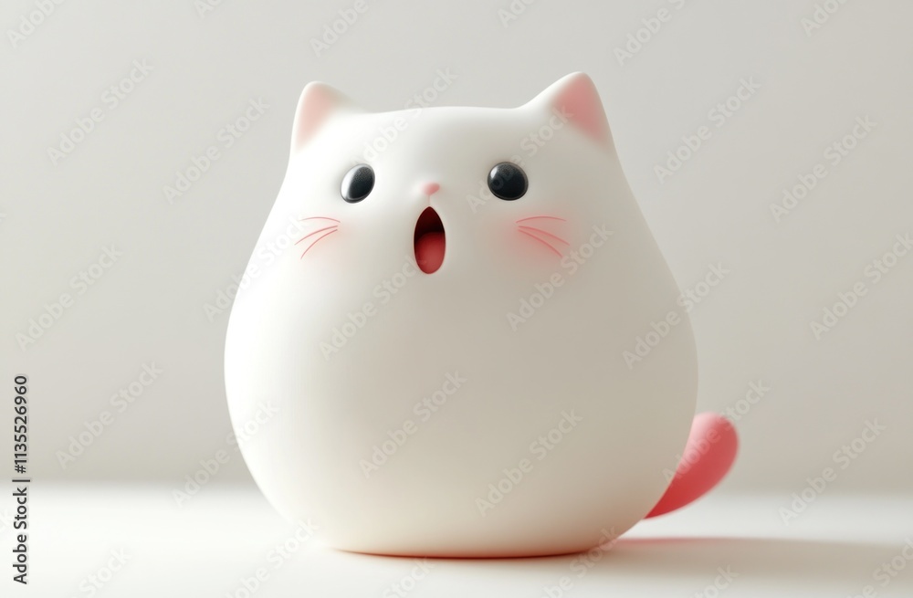 Adorable surprised white cat with pink tail and cheeks. Adorable surprised white cat with pink tail and cheeks.