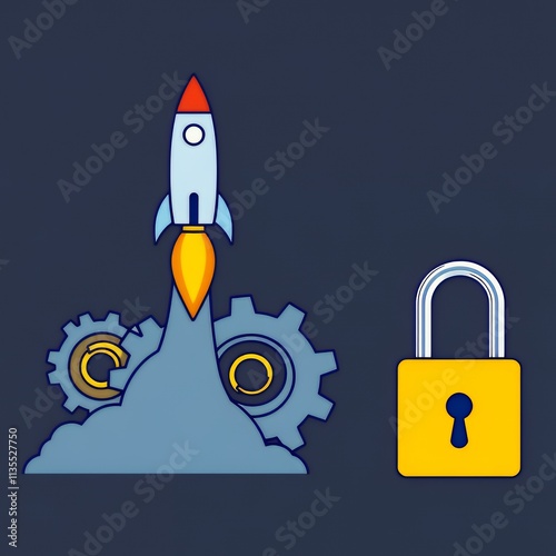 there is a rocket with a padlock and gear on it. photo