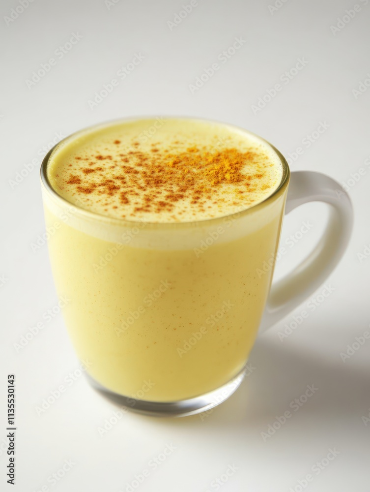 A warm, frothy beverage topped with a sprinkle, likely a turmeric latte or golden milk. A warm, frothy beverage topped with a sprinkle, likely a turmeric latte or golden milk.