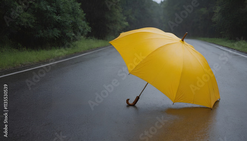 yellow umbrella on the rood during a rainy day