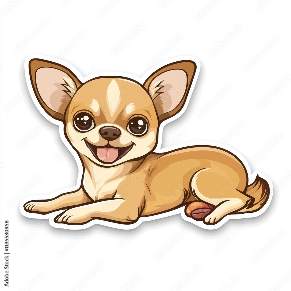 custom made wallpaper toronto digitalCartoon chihuahua dog sticker, tan with smiling face, laying down.