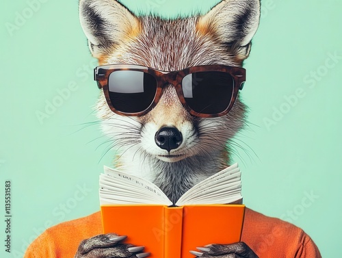 Stylish Fox Reading a Book with Sunglasses