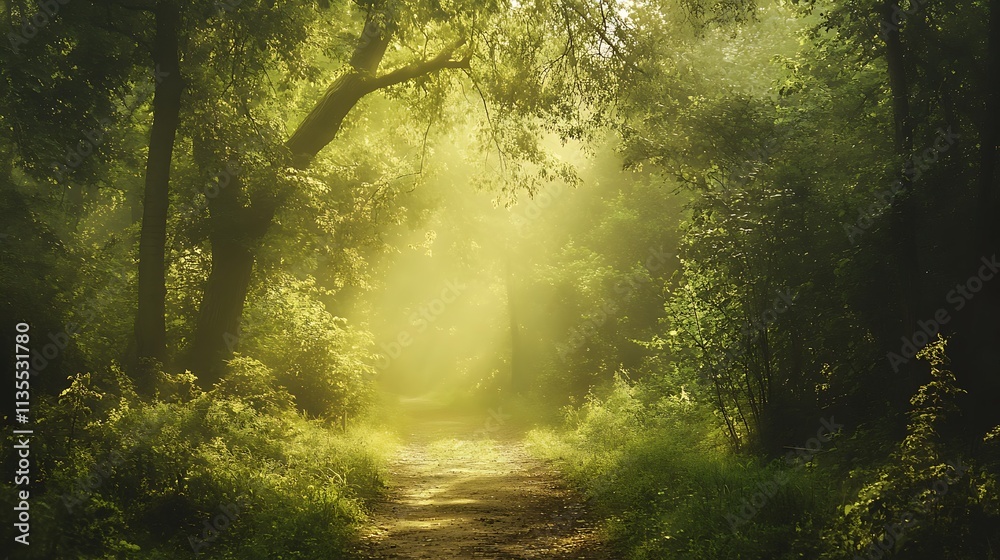 Fototapeta premium Mystical Forest Path, Sunlight, Nature, Tranquility
