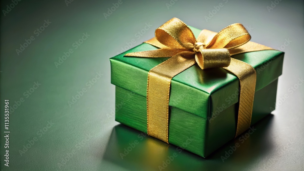 Green gift box with a golden ribbon , present, present, gift, box, green, golden, ribbon, colorful, festive Green gift box with a golden ribbon , present, present, gift, box, green, golden, ribbon, colorful, festive
