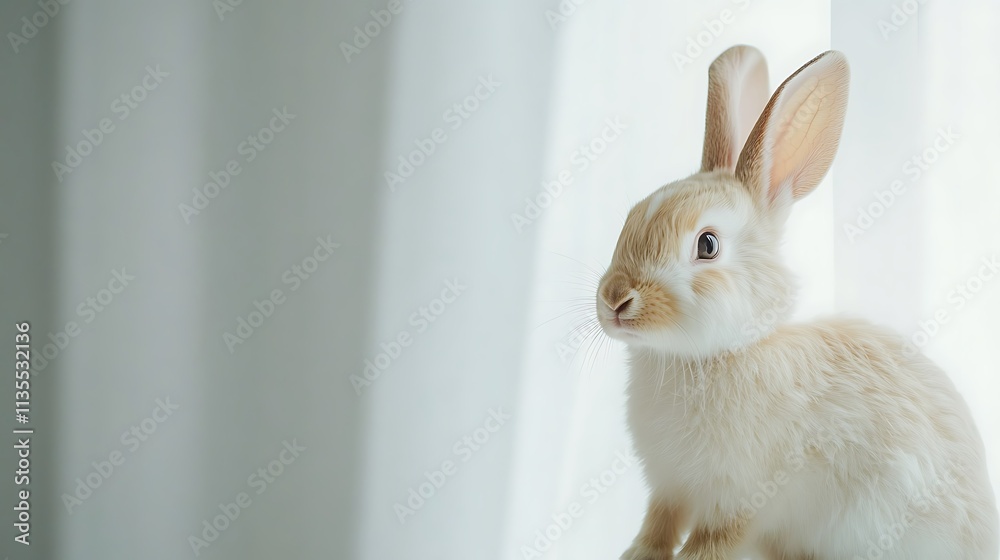 Obraz premium Adorable Fluffy Bunny Rabbit Near Window, Soft Light