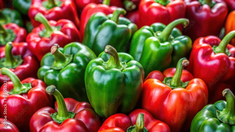 Closeup of red and green bell peppers, peppers, vegetables, food, cooking, spices, vibrant, fresh, healthy, closeup Closeup of red and green bell peppers, peppers, vegetables, food, cooking, spices, vibrant, fresh, healthy, closeup