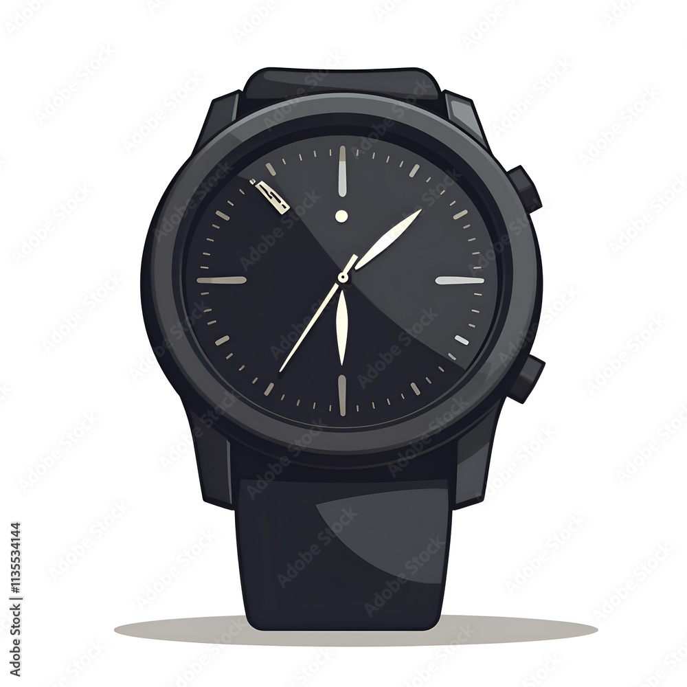 Sleek black watch design featuring minimalist elements and modern aesthetics, digital illustration of product design concept. Sleek black watch design featuring minimalist elements and modern aesthetics, digital illustration of product design concept.