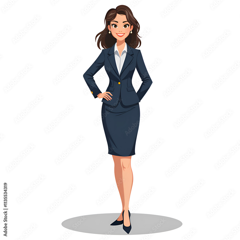 Confident businesswoman in professional attire smiling and ready to lead, digital illustration of character design concept. Confident businesswoman in professional attire smiling and ready to lead, digital illustration of character design concept.