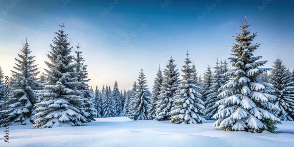 Snow-covered evergreen trees in a tranquil winter landscape, Evergreen, trees, snow, winter, landscape, peaceful, cold, scenery, seasonal Snow-covered evergreen trees in a tranquil winter landscape, Evergreen, trees, snow, winter, landscape, peaceful, cold, scenery, seasonal