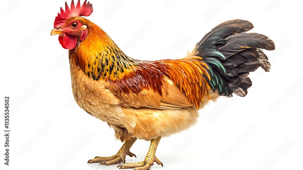 Fototapeta premium Magnificent Rooster with Colorful Plumage on White Background