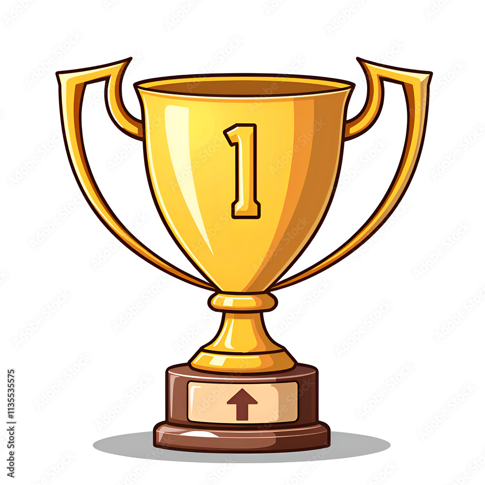 Shiny golden trophy with number one signifying achievement and success in competitions, digital art of illustrative design concept. Shiny golden trophy with number one signifying achievement and success in competitions, digital art of illustrative design concept.