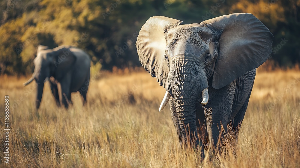 Fototapeta premium African Elephant in Savanna. Majestic Wildlife. Endangered Species.