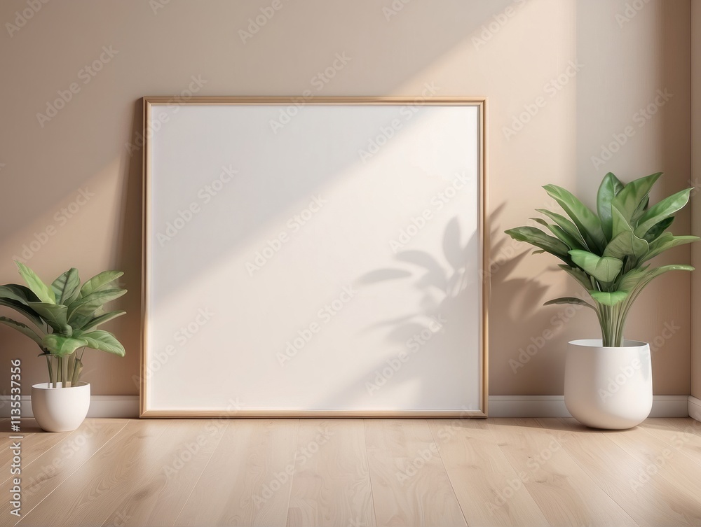 blank poster frame close up standing on floor near wall in a room, Light Fawn wall background blank poster frame close up standing on floor near wall in a room, Light Fawn wall background