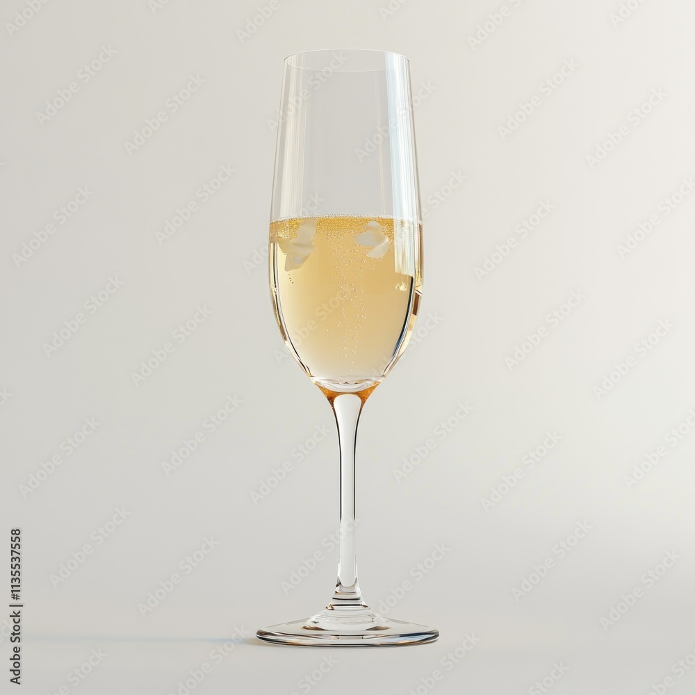 A clear champagne flute filled with sparkling drink, elegantly displayed against a light background. A clear champagne flute filled with sparkling drink, elegantly displayed against a light background.