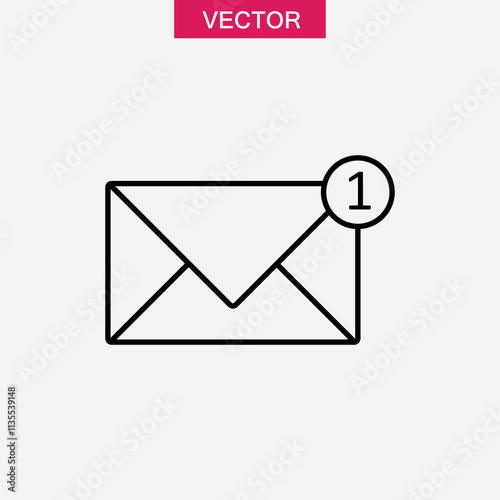 Email icon, vector one missed message linear illustration for web and app..eps