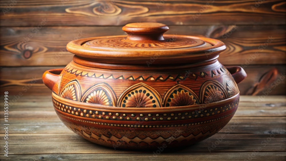 A traditional clay pot with intricate designs perfect for cooking or decor , handmade, pottery, earthenware