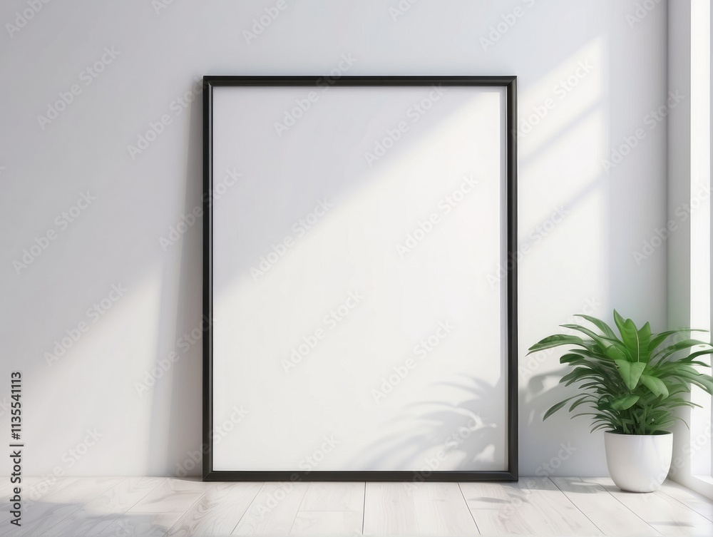 blank poster frame close up standing on floor near wall in a room blank poster frame close up standing on floor near wall in a room