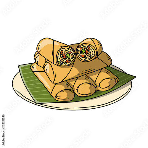 Illustration of Spring Rolls on a Plate photo