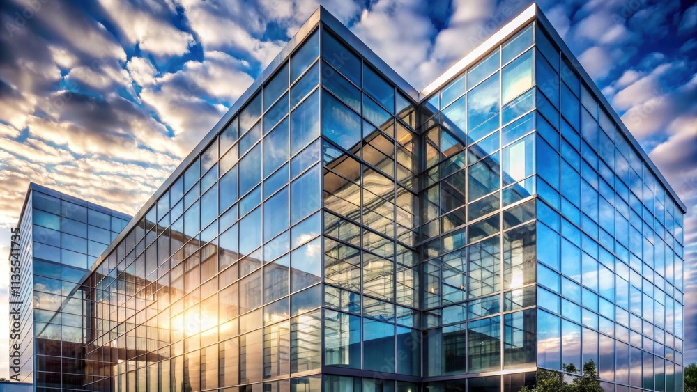 Modern building with glass facade reflecting the sky, modern, building, glass, facade, sky, reflection Modern building with glass facade reflecting the sky, modern, building, glass, facade, sky, reflection