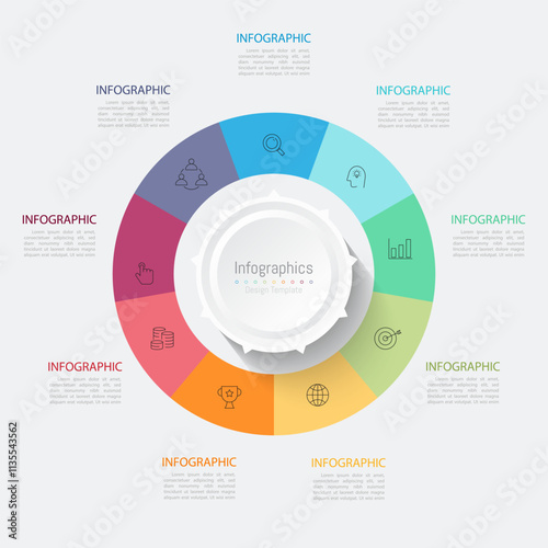 Infographic 9 options design elements for your business data. Vector Illustration.