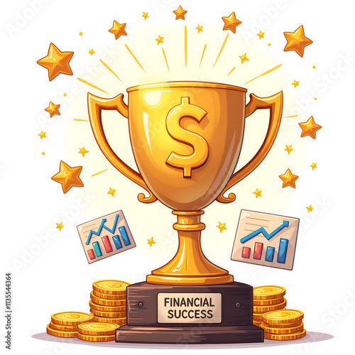 Symbol of achievement  a glimmering trophy representing financial success and prosperity, digital art of illustration concept. photo