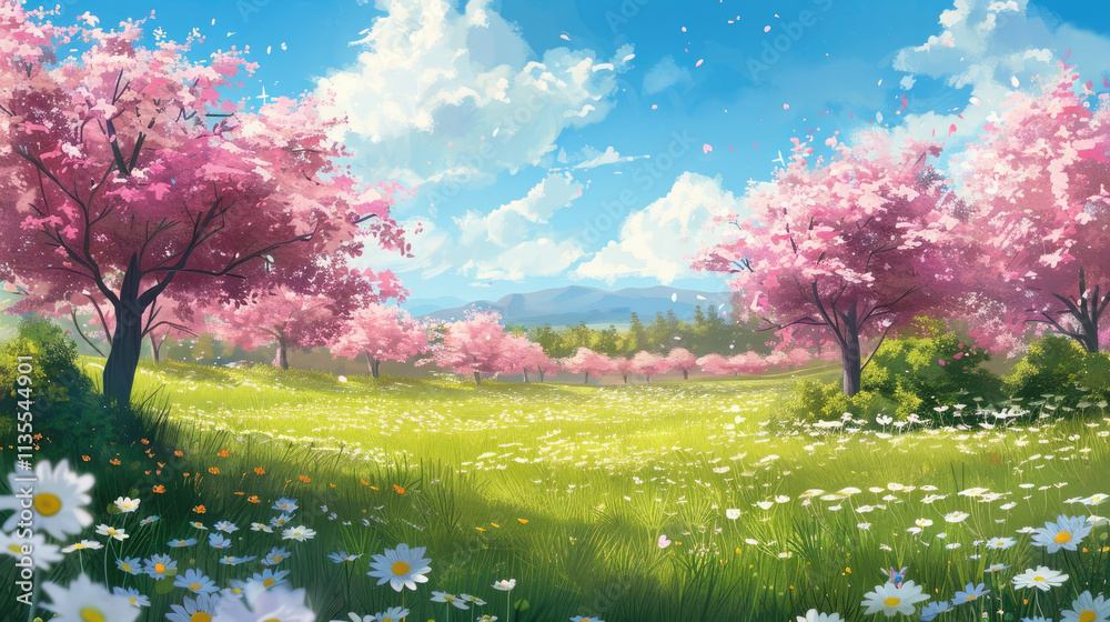 spring landscape with flowers and trees spring landscape with flowers and trees