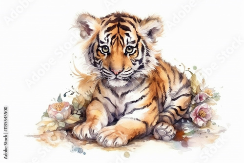 Obraz na płótnie tiger cub drawing on a white background, cartoon style,. w salonie