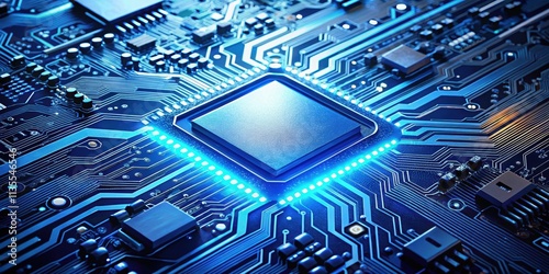 Wallpaper Mural Technology circuit board with blue light highlights and electronic components , circuit board, technology Torontodigital.ca