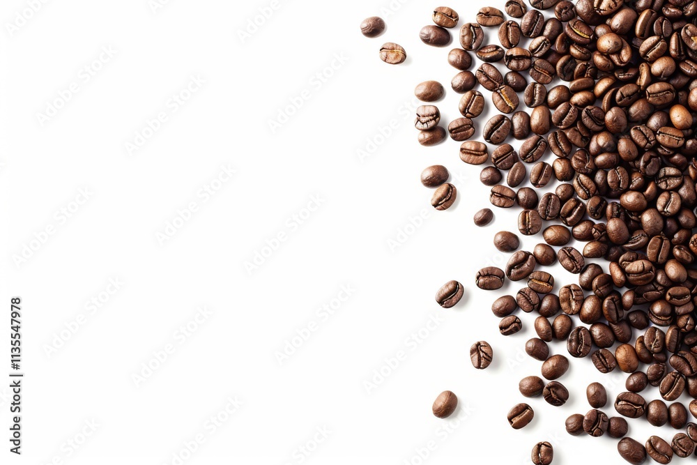 Patterned Layout of Coffee Beans Isolated on White Background Perfect for Culinary and Beverage Themes in Digital and Print Media