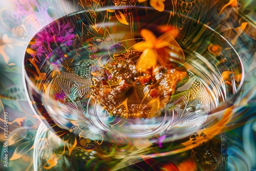 Vibrant Indian Thali with Rich Colors and Artistic Double Exposure Effect Capturing the Essence of Cuisine and Culinary Art photo