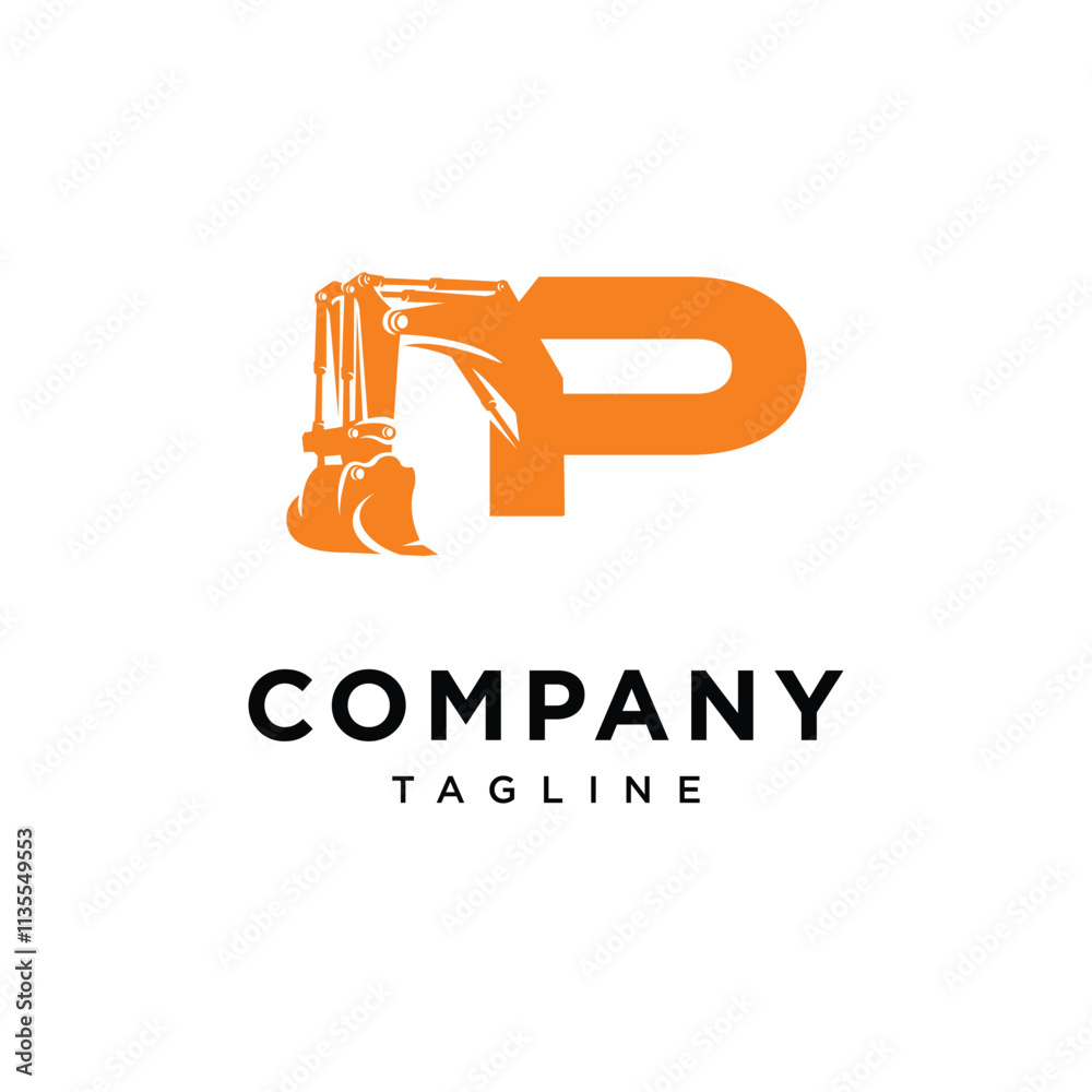 Letter P Hydraulic Mining Excavator Logo Icon Vector Letter P Hydraulic Mining Excavator Logo Icon Vector