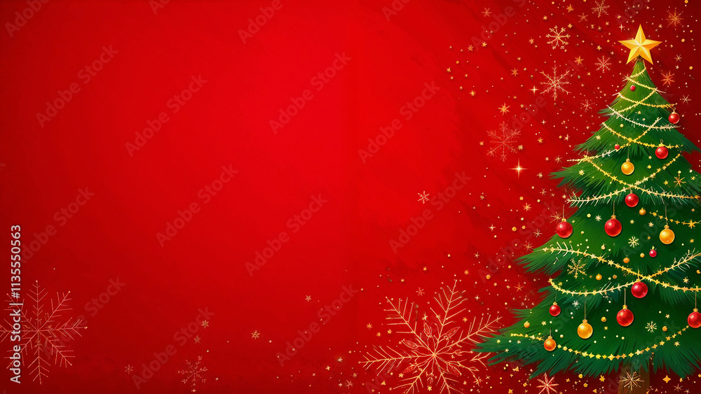 Festive Christmas Tree Silhouette with Ornaments on Red Holiday Background Illustration Festive Christmas Tree Silhouette with Ornaments on Red Holiday Background Illustration