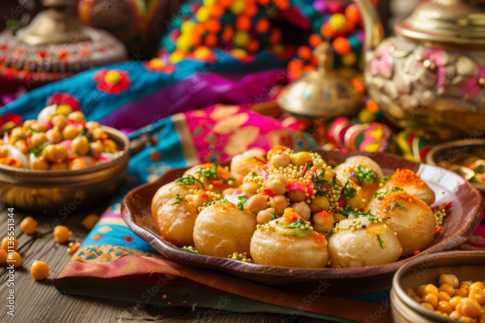 Festive Colorful Setup Featuring a Plate of Freshly Made Sweet Treats Surrounded by Vibrant Traditions and Rich Textiles for a Joyous Occasion